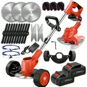 Electric Weed Wacker Cordless, 4 in 1 Lawn Mower Grass Edger with 2 Pcs 2000mAh Batteries Powered \u0026 Detachable Wheels, Foldable and Lightweight Grass Trimmer/Brush Cutter